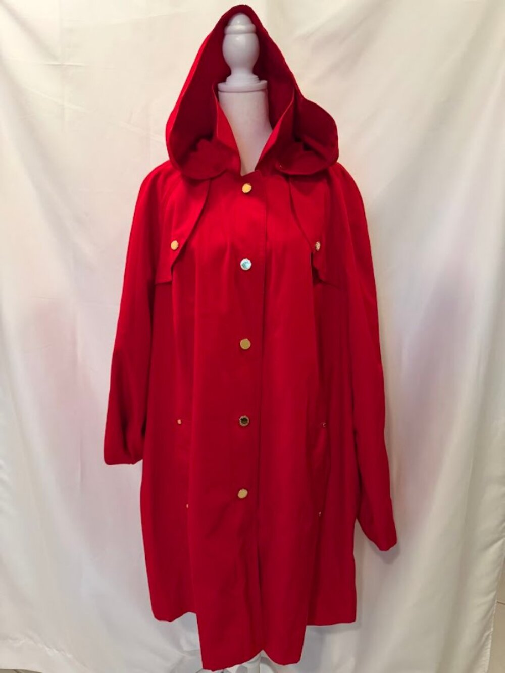 NWOT LONDON FOG Lined Red Hooded Rain Coat with Pockets - 3x